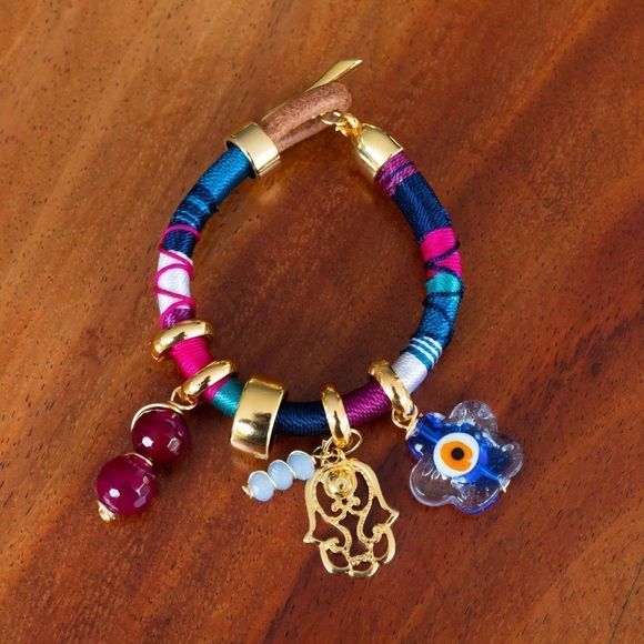 Handmade colorful bracelet gold plated and leather new - Picture 1 of 5